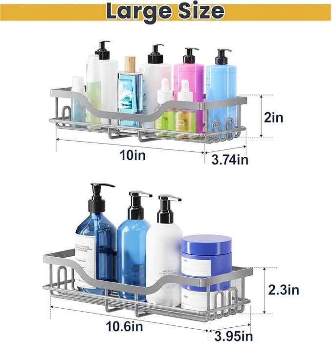 OMAIRA 3-Pack Shower Caddy with Soap Holder, Adhesive Rustproof No-drill Strudy Loading Inside Shower Organizer Shelves Rack Storage Bathroom Organization for Smooth Wall Glass Tile, Grey (Large)