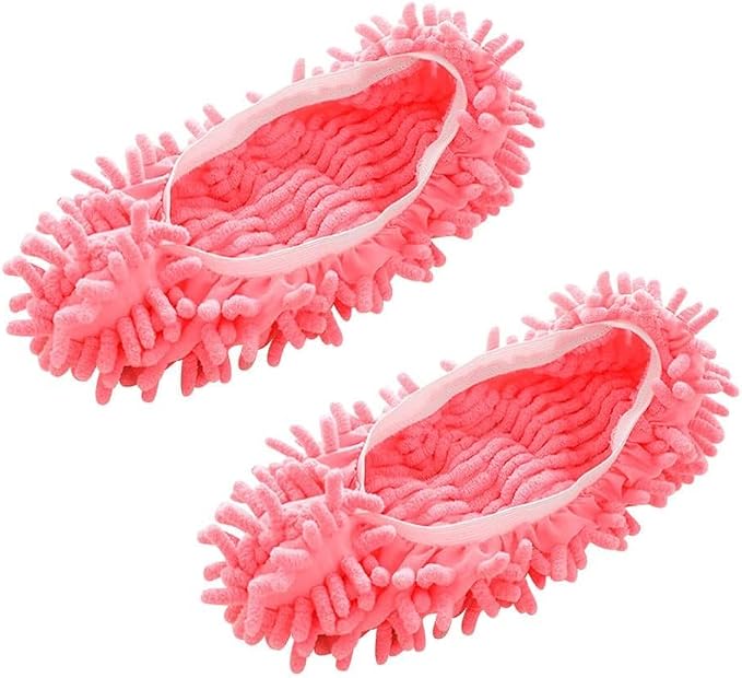 Mop Slippers,Mop Shoes,Dust Duster, Mop Socks for Women Men Kids Foot, Microfiber Reusable for House Office Bathroom Kitchen (Pink-2pairs,One Size)