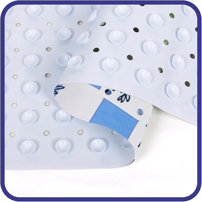 Bathtub Mat Non Slip 40x16 Inch Extra Long Bath Mat, Blue Floral Modern Art Shower Mat Non Slip Bath Mat for Tub Anti Slip with Large Drain Holes and Suction Cups, Rustic Flowers Design Bathroom Mat