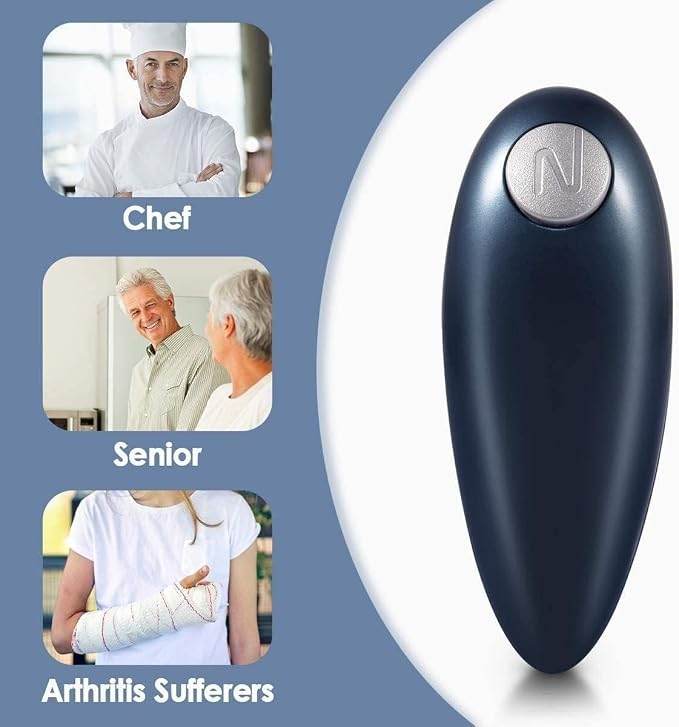 One Touch Electric Can Opener Fits Almost All Can Sizes for Seniors with Arthritis, Hand Held Battery Operated Can Opener with Smooth Edge, Food Safe Kitchen Gadgets Automatic Can Opener for Kitchen