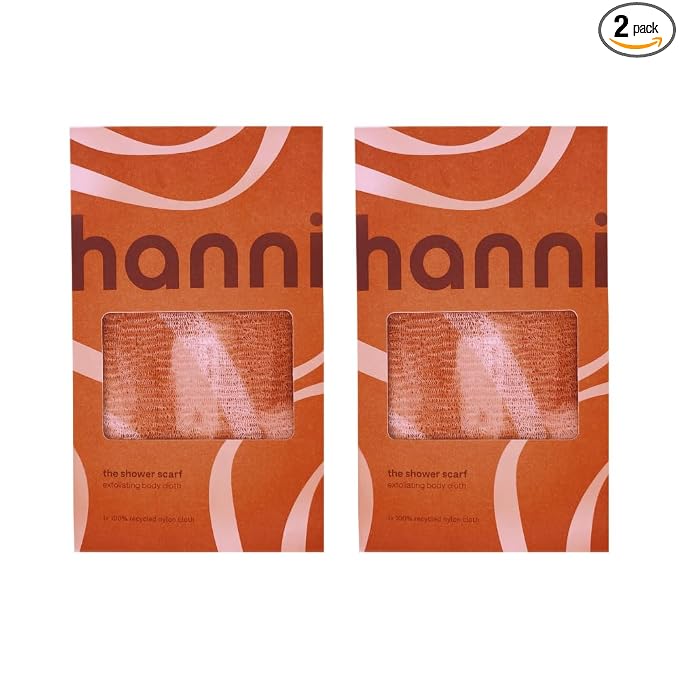 HANNI Extra-Long Shower Scarf, Japanese-Inspired Exfoliating Body Scrubber, Loofah-Like Wash Cloth for Dead Skin Removal (Pack of 2)
