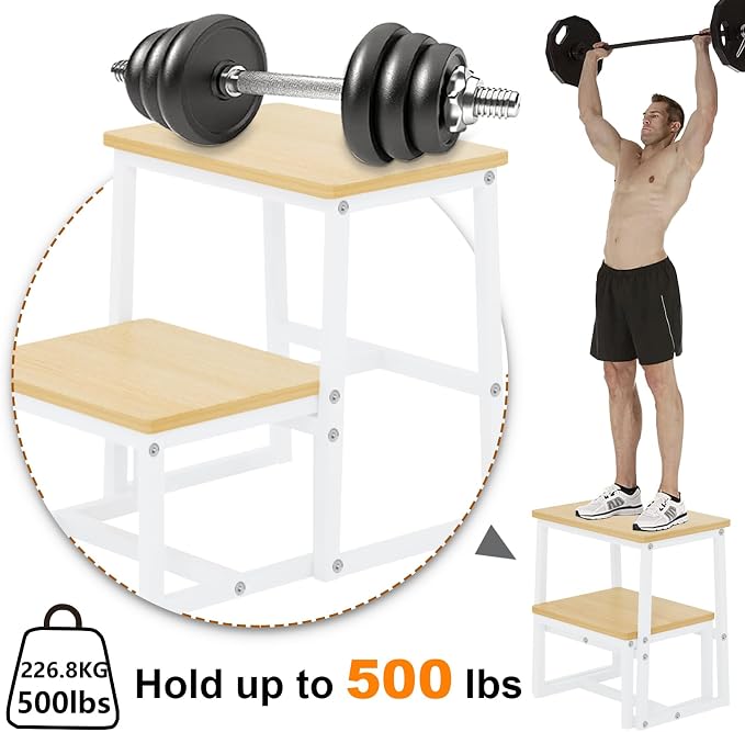 Step Stool for Adults, Holds up to 500Lb, 3 in1 Heavy Duty Sturdy Two Step Stool for Kichen/Bathroom/High beds, Wooden&Metal Frame, Non-Slip Pads