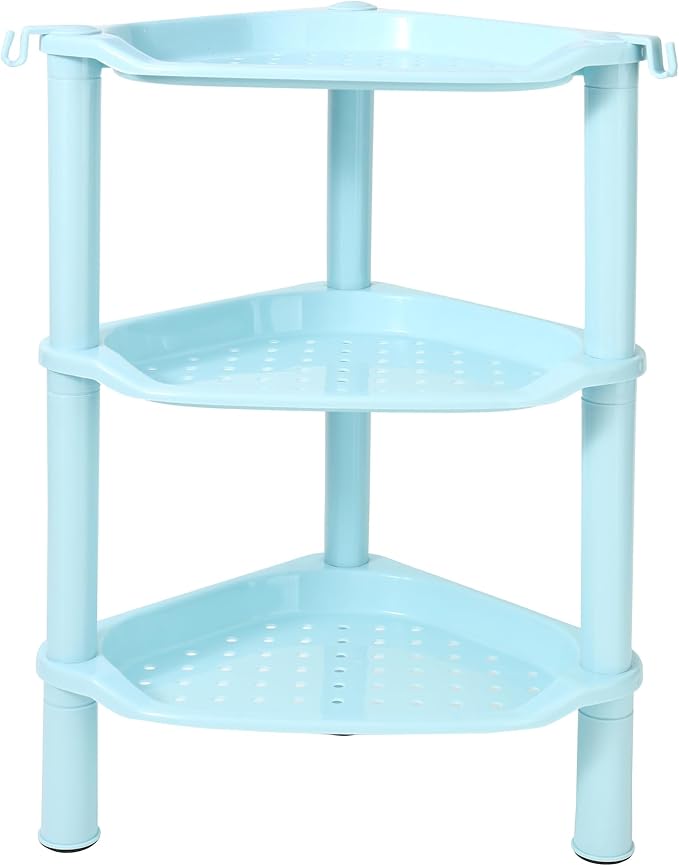 3 Tier Shower Caddy Organizer Shelf Corner, 13.5 x 10 x 26 Inches, Rustproof, Plastic Shower Rack Stands for Inside Bathroom, Bathtub, Shower pan, Blue (Round Slot Blue 3 Tier)