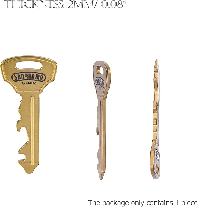 Sanrenmu Keychain GJ040 Pry Bar Multi Tool with Bottle Opener Screwdriver Wheel Spoke Wrench Function Stainless Steel Small Keychain (Gold)