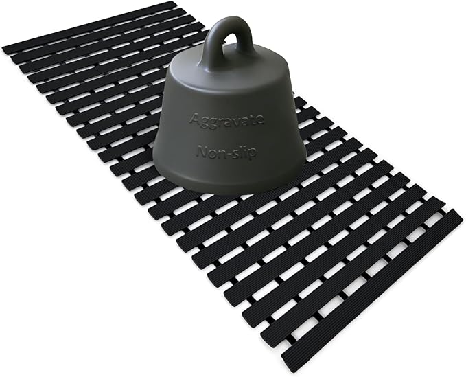 Black Weighted Non Slip Bathtub Mat Without Suction Cups,Textured TPE Bath Mat for Textured Tub & Shower Surfaces,Doesn't Float, Works on Tile and Stone(33.8”x 17”)