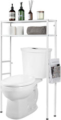 MyGift Over The Toilet Storage, 2-Tier Over Toilet Bathroom Organizer with Removable Magazine Holder Basket, Fit Most Toilets, Space-Saving, Easy Assembly, White