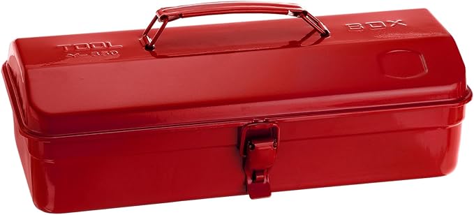 HARFINGTON Tool Box 14.2" Portable Steel Tool Box Hip Roof Style with Metal Latch Closure Tool Chest for Household Workshop Car, Red