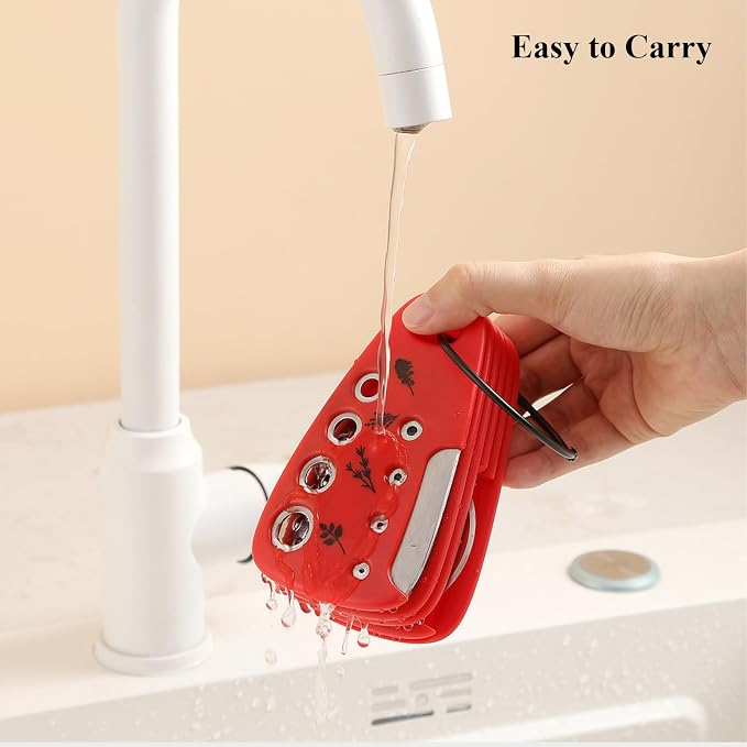 Kitchen Gadgets Set 6 Pieces, Space Saving Cooking Tools Kitchen Accessories-Garlic Grinder, Cheese Grater, Vegetable Peeler, Pizza Cutter, Herb Stripper, Bottle Opener, Gadgets Gift Set (Red)
