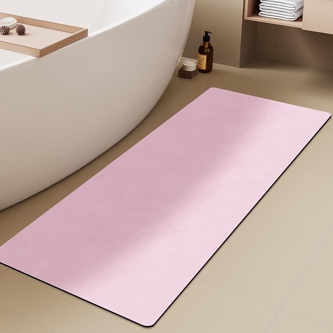 TYUU Pink Bath Mat, Bathroom Rugs Non Slip Washable Thin Absorbent Quick Dry Bath Mat Fits Under Door Bathroom Floor Mat Perfect for Bath, Shower, or Sink 17"x59" Pink