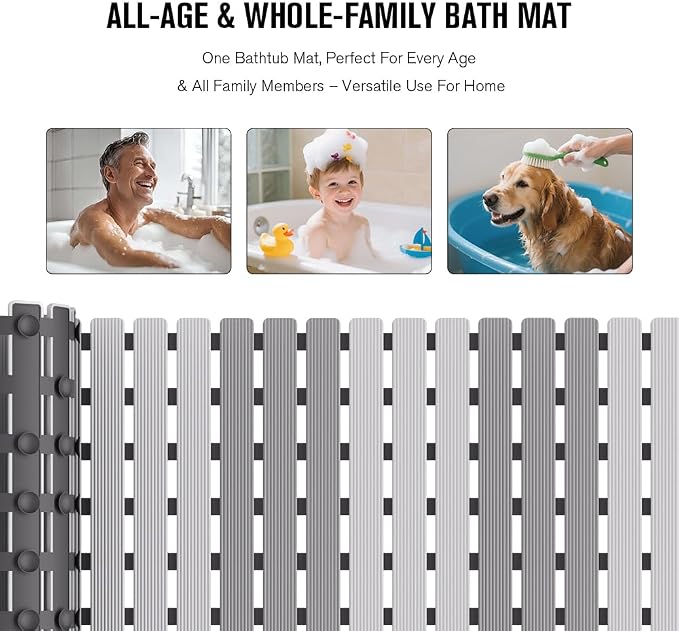 MBOSS Shower Mat Non Slip Bathtub Mats for Bathroom Shower Floor Mat Bath Mats for Shower Tub Anti Slip Shower Mat with Drain Hole and Large Suction Cups (Dark Gray Light Gray, 37.5 X 15.7 Inch)