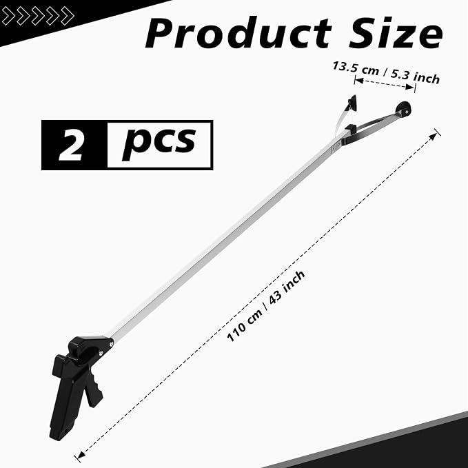 Sabary 2 Pcs 43 Inch Suction Cup Grabber Reacher Heavy Aluminum Trash Pick up Stick, Long Handy Aids Nonslip Claw Reach Tool for Elderly Pick up Trash Arm Extension Litter Picker(Black)