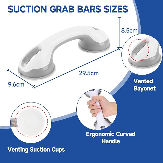 Gugxiom 10 inch Shower Grab Handles,2 pcs Grab Rails for Bathroom with Suction Cup,Shower Handles for Elderly Disabled Injured (Gray)