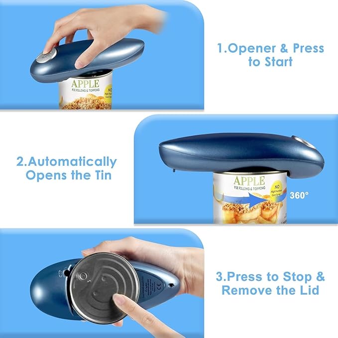 One Touch Electric Can Opener Fits Almost All Can Sizes for Seniors with Arthritis, Hand Held Battery Operated Can Opener with Smooth Edge, Food Safe Kitchen Gadgets Automatic Can Opener for Kitchen