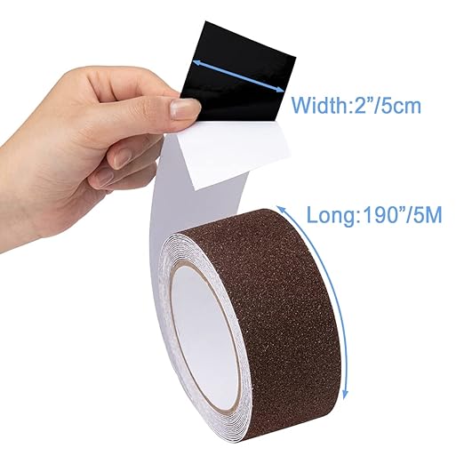 Yorwe Anti Slip Tape, High Traction,Strong Grip Abrasive, Not Easy Leaving Adhesive Residue, Indoor & Outdoor (2" Width x 190" Long, Brown)