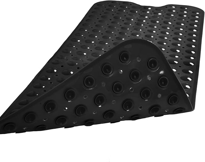 Bathtub and Shower Mats, Extra Long Non-Slip Bath Mat 39 x 16 Inch, Machine Washable Bath Tub Mat with Suction Cups & Drain Holes for Bathroom, Black