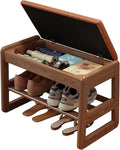 AQIMUELE Shoe Rack Bench,2 Tiers Shoe Bench with Storage with Flip-Top,Wood Shoe Rack for Entryway,Hallway（Orange Upholstered Seat,11.8" D x 23.62" W x 15.7" H）