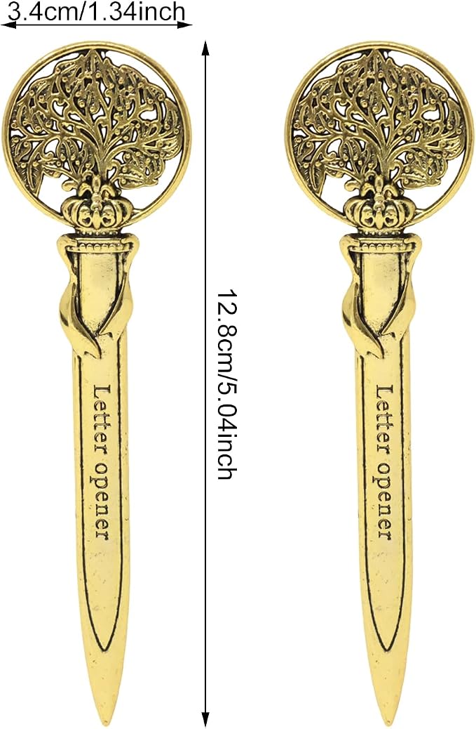 Honbay 2PCS Antique Letter Opener Knife Letter Opening Tool Zinc Alloy Envelope Slitter Metal Envelope Opener Sword Envelope Open Tool Mail Opener for School Home Office Mail Supplies (Gold)