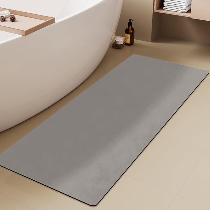 TYUU Bathroom Mat Quick Dry, Bathroom Rugs Non Slip Washable Thin Absorbent Bath Mat Fits Under Door Bathroom Floor Mat Perfect for Bath, Shower, or Sink 24"x70" Light Grey