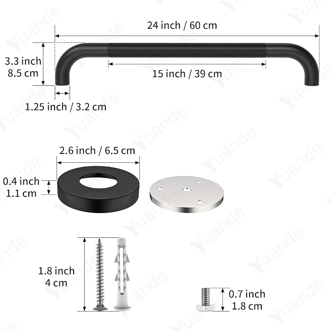 24 Inch Shower Grab Bars for Bathtubs,Black Stainless Steel Bath Grab Bar, Knurled Bathroom Safety Rail, Shower Handrail Support, Handicap Elderly Senior Balance Assist Handles