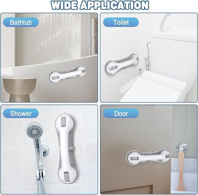 2 Pack Grab Bars for Bathtubs and Showers with 3 Suction Cups Heavy Duty Bathroom Handrails for Seniors and Elderly Safety Grip No Drilling Waterproof Bath Handle