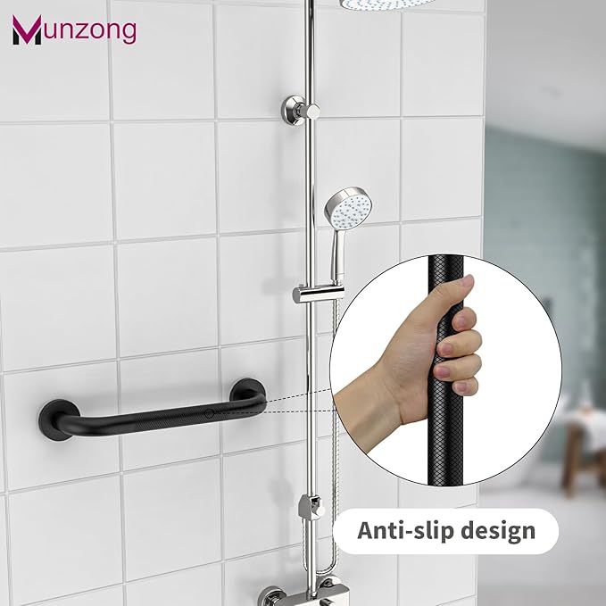 12 Inch Anti Slip Shower Grab Bar, Munzong Oil Rubbed Black Bathroom Grab Bar for Bathtubs and Showers, Knurled Handicap Balance Bar,Safety Hand Rail Support Elderly Senior Assist Bath Handle