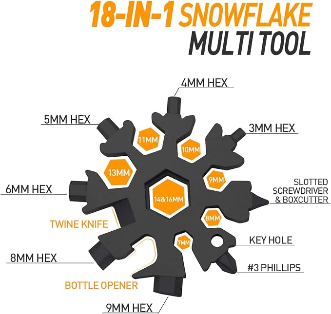 Gifts for Men, 18-in-1 Snowflake Multitool, Anniversary Birthday Gifts for Men Husband Him, Father Day Gift for Camping Accessories Cool Gadgets Tools, Mens Gift for Dad Who Have Everything