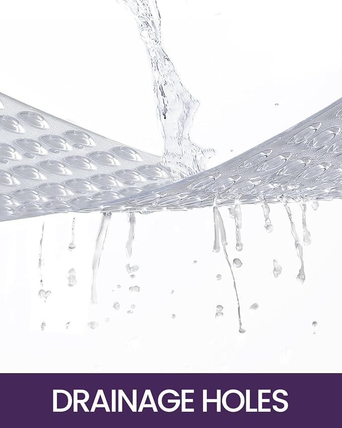DEXI Bathtub Mat Non Slip 16x35, Shower Floor Mats for Bathroom Bath Tub, Washable Oval Bathmat with Suction Cups and Drain Holes, Clear
