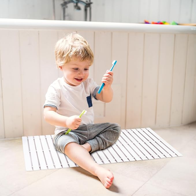 Bath Mat Bathroom Rugs Floor Wood Shower Bathtub Waterproof Non Slip Grey Accessories 16x24 Inch Easy to Clean, 4 pcs