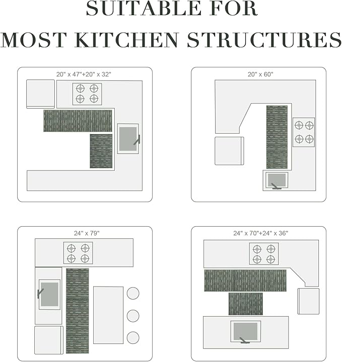 Kitchen Runner-Non Slip Kitchen Mats for Floor-Thick Stain Resistant Vintage Kitchen Floor Rug Runner Carpet for Hallways Entryway Laundry Room Washable（Green 24"x70"）