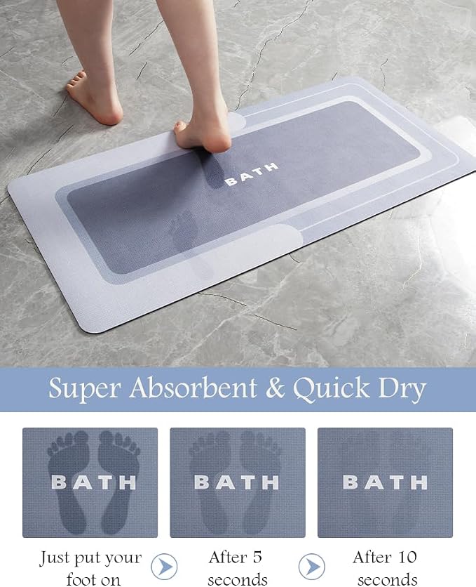 MontVoo Bath Mat-Bath Mat Rug Non Slip Super Absorbent Stain Resistant Quick Dry Thin Bathroom Rug-Bath Mats for Bathroom Floor Bathtub Vanity-Bathmat Bath Rug Easy Care-24"x35" Blue