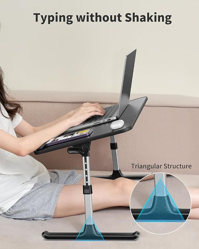 SAIJI Height & Angle Adjustable Laptop Stand for Bed, Lap Desk Bed Tray Table, Light Weight Foldable Portable Laptop Table for Couch Sofa Chair Floor Desk for Adults, Kids (52*30cm Black)