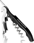 Professional Heavy Duty Wine Opener, Compact and Foldable Wine Key, Strength Stainless Steel corkscrew, Double Hinged, Foil Cutter, Ideal Tools for Servers, Bartenders, Sommelier (Black).