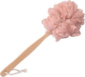 Pink Loofah with Handle - Cute Back Scrubber & Exfoliating Shower Sponge, Soft Mesh Luffa on Wooden Stick, Bath Brush for Women and Girls