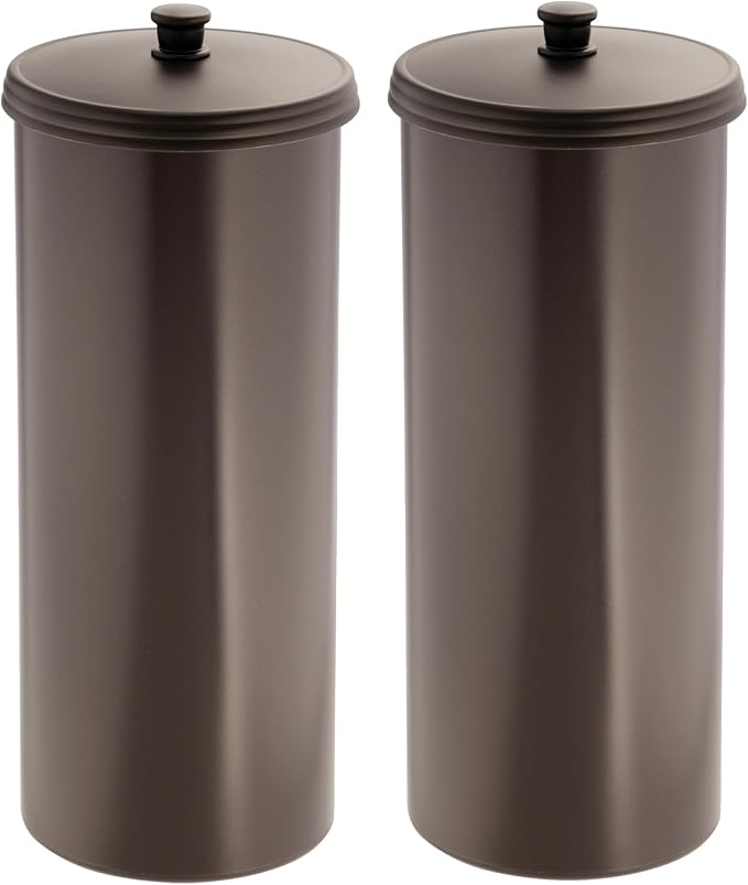 iDesign Freestanding Bathroom Toilet Paper Storage Holder with Lid for 3 Extra Rolls, 2-Pack, Bronze