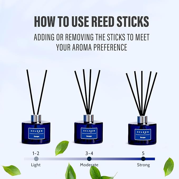 Xcleen Reed Diffuser, 6.7 Oz Escape Scented Diffuser with Sticks, Long Lasting Fragrance Air Freshener, Bathroom Shelf Decor