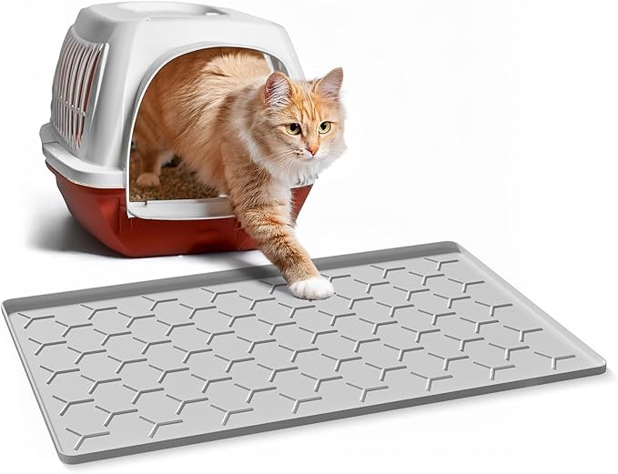 Garoopion Cat Litter Box Mat, Silicone Kitty Litter Mat, 24" X 16" Waterproof Silicone Pad for Floor, Light Gray