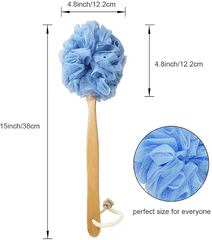 Back Scrubber for Shower & Body, Long Handle Bath Brush with Loofah Sponge, Exfoliating Shower Brush for Men and Women