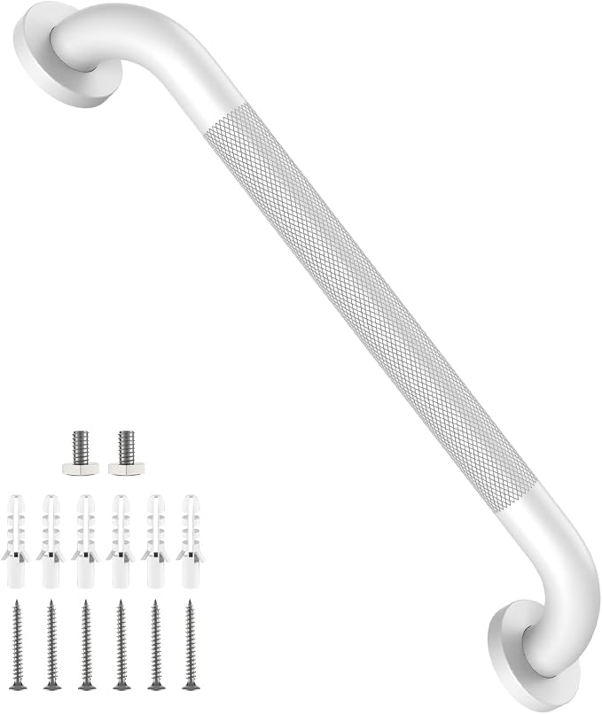 Shower Grab Bar 20 Inch, iHansee White Bathroom Grab Bar w/Anti-Slip Knurled Grip - 1.25" Diameter, Stainless Steel Bath Safety Bars for Senior Elderly, Wall Mounted Toilet Bathtub Balance Handrail