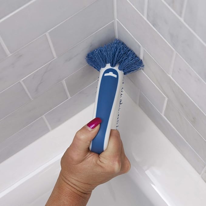 Unger 2-in-1 Grout and Corner Scrubber Brush Tool, Crevice Bathroom Cleaning Supplies for Showers, Door Tracks, Tile, and Bathtubs, Household 360-Degree Scrubbing Power (Pack of 4)