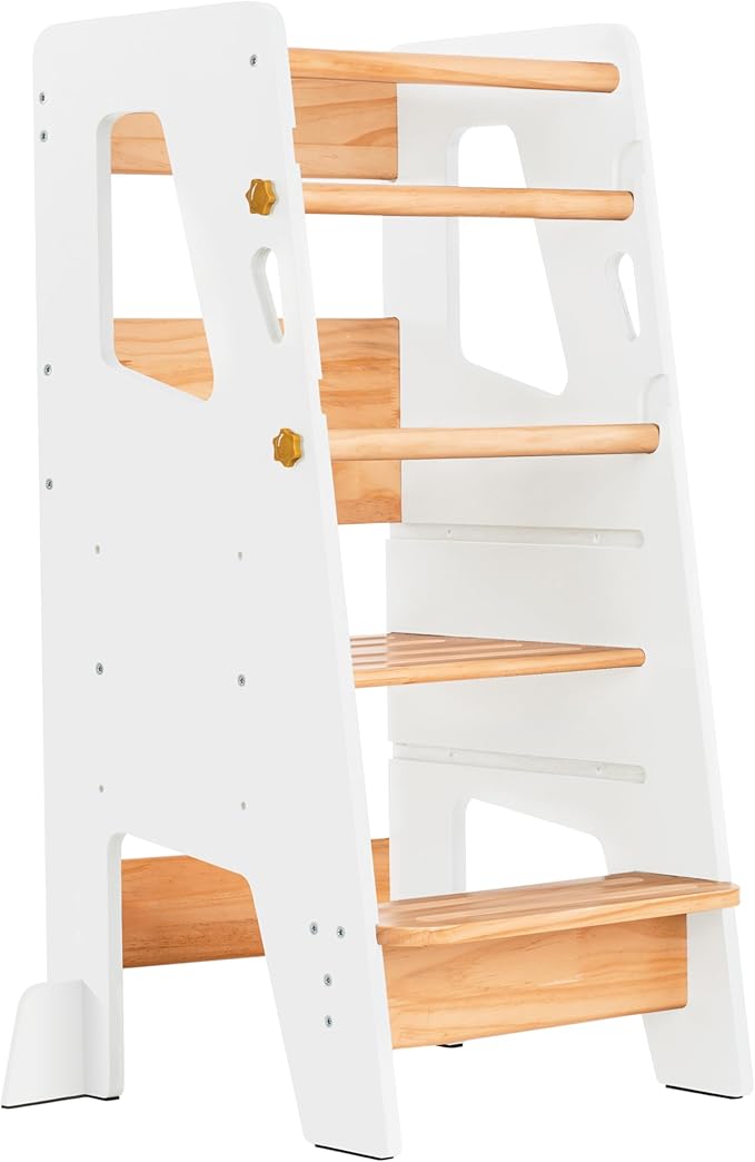OCODILE Toddler Standing Tower - Adjustable Height Toddler Kitchen Stool Helper - Ideal Kids Kitchen Step Stool for Learning New Skills - Extra Secure with Safety Feet - White