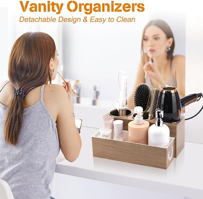 GFWARE Hair Tool Organizer - Bathroom Vanity Organizers and Storage, Hair Styling Accessories Hot Tools Organizer Hair Dryer, Blow Dryer, Curling Iron, Flat Iron, Hair Straightener, Wood