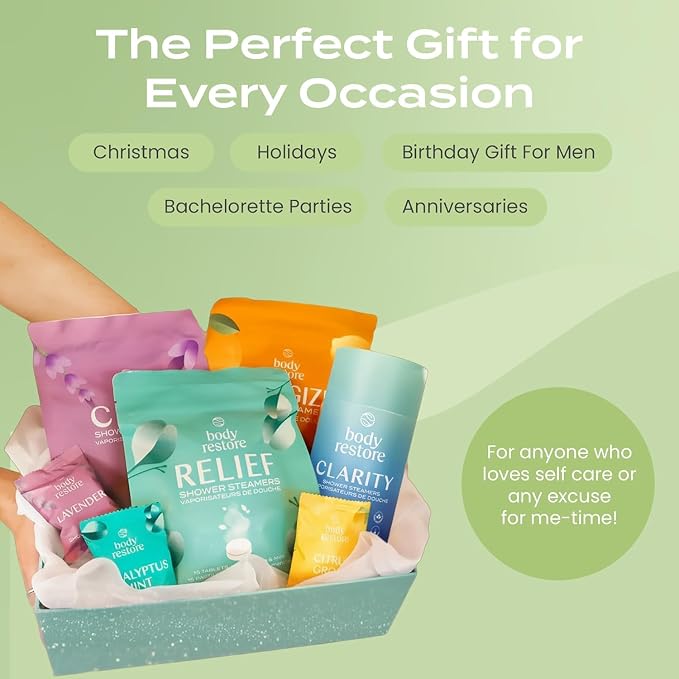 Body Restore Shower Steamers Aromatherapy 15 Pack – Fathers Day Gift for Dad, Birthday Gifts for Women & Men, Spa Stress Relief & Relaxation Self Care Gifts – Premium Tea Tree Essential Oil Tablets