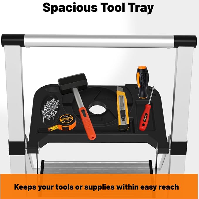 5 Step Ladder with Tool Tray - 600lbs Heavy Duty Lightweight Step Stool with Extended Handrails, Work Platform for Home Maintenance & DIY Projects