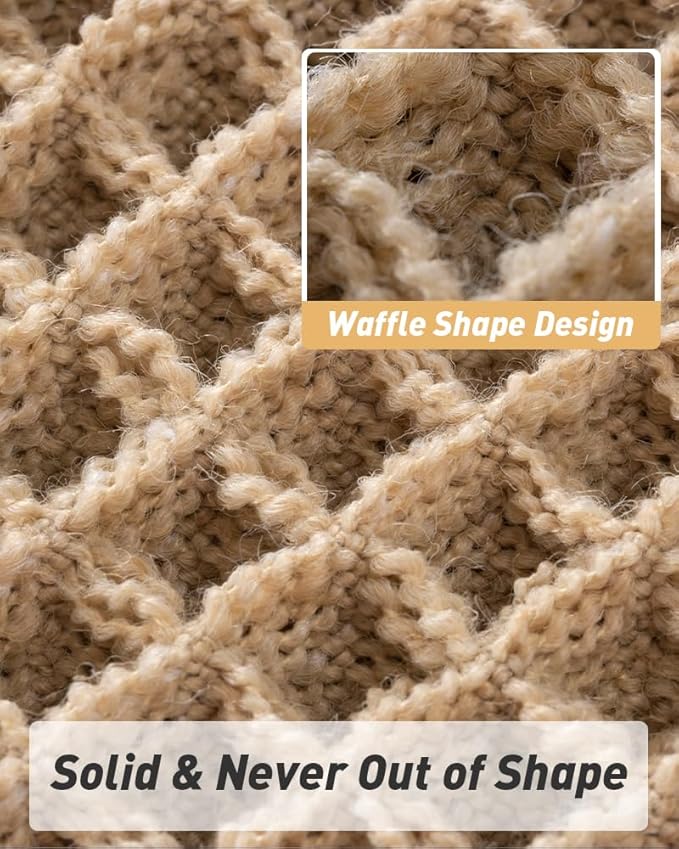 Upgraded Waffle Bath Mat Set of 2, Super Absorbent Non Slip Bath Mats for Bathroom Floor, Washable Boho Bathroom Rugs Set 2 Pieces with Tassels, Soft Bathroom Mat Set, Brown, 18" x 30" Plus 24" x 48"