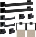 JOPOFI 10 Piece Bathroom Towel Bar Set - Thicken Stainless Steel Bath Towel Holder, 15.7 Inch Towel Racks for Bathroom Wall Mounted, Bathroom Hardware Accessories Set - Matte Black