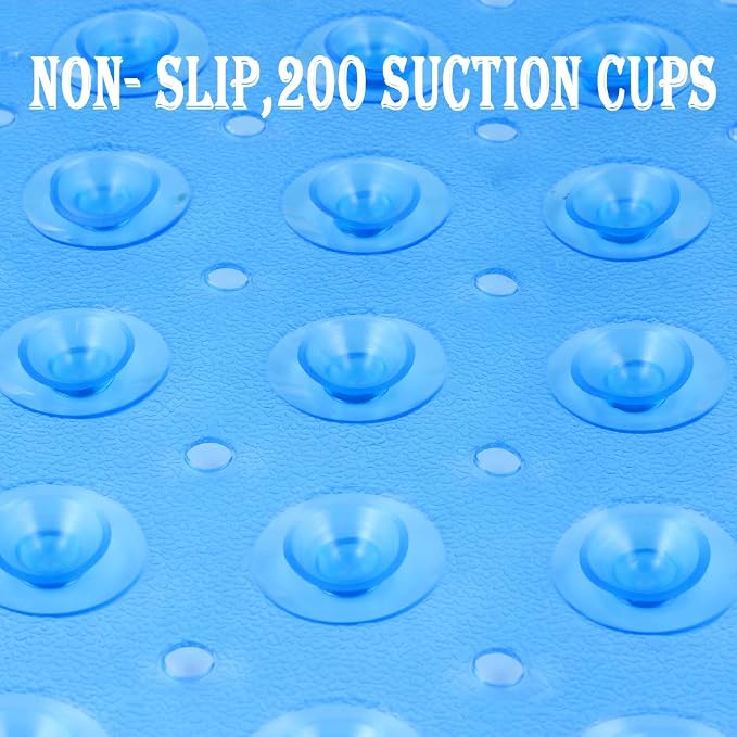 YINENN Bath and Shower Safety Mats 40x16 inch, Non Slip with Suction Cups for Bathroom Stall and Tub Floor, Extra Large and Machine Washable, Drain Holes Keep Bathtub Clean, Blue