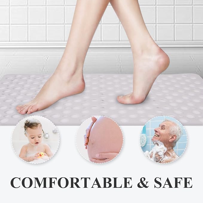 Bath Mat for Tub, 30 x 17 inch Non Slip Bathtub Mat Machine Washable Shower Mat with Suction Cups, Quick Drain Bathtub Mat for Bathroom (Khaki)