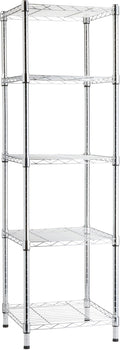 Amazon Basics 5-Shelf Tower Adjustable Storage Shelving Unit, Chrome, 16" x 16" x 54", 150 lbs Per Shelf | Tower