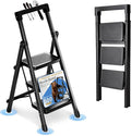 3 Step Ladder with Handrail Folding Step Stool with Tool Tray 500LBS Capacity Sturdy Carbon Steel Frame Anti-Slip Stripe Pedal for Home Kitchen Garage (black-3step)