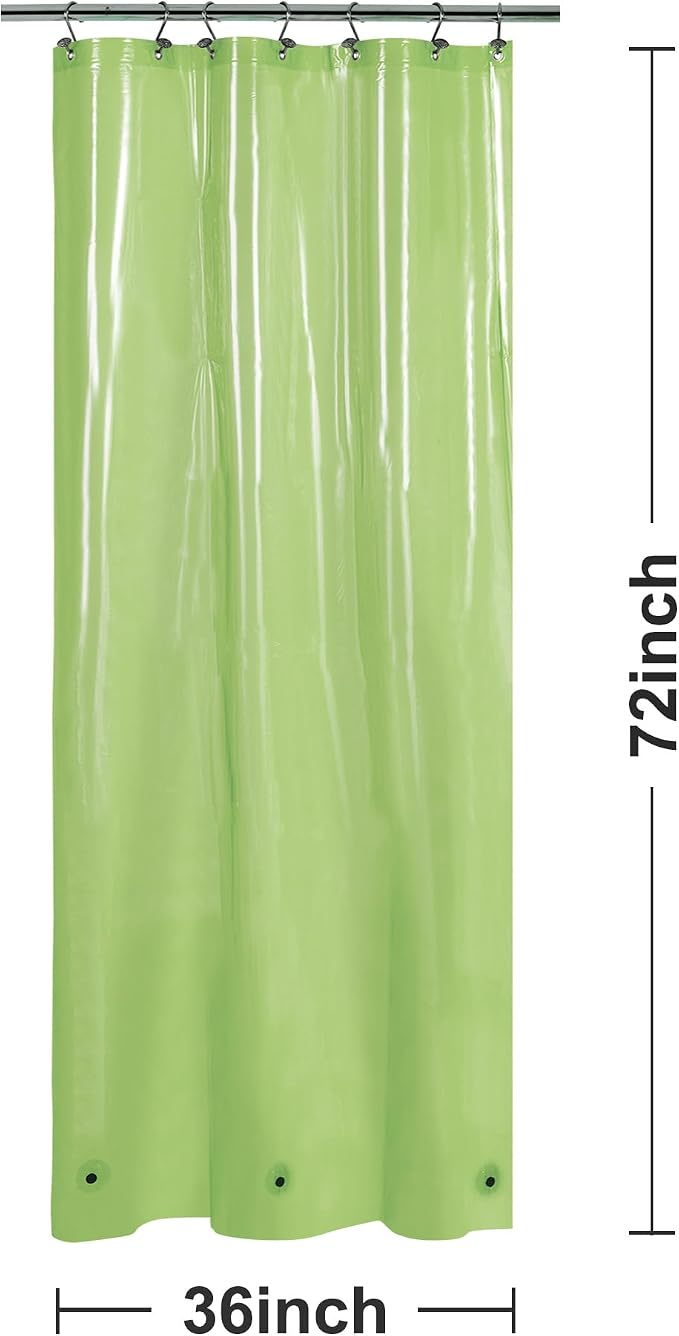Barossa Design Clear Green Stall Shower Curtain Liner 36" W x 72" H - Waterproof PEVA Plastic Lightweight Shower Liner for Small Bathroom, 3 Magnets & Metal Grommets - Clear Green